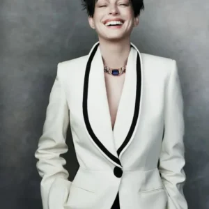 Anne Hathaway Vogue China White Blazer