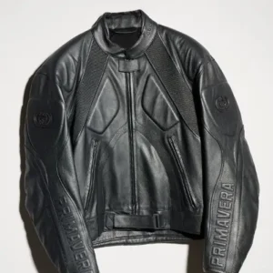 BTS Jin Gucci Primavera GG Black Embossed Leather Motorcycle Biker Jacket On Sale
