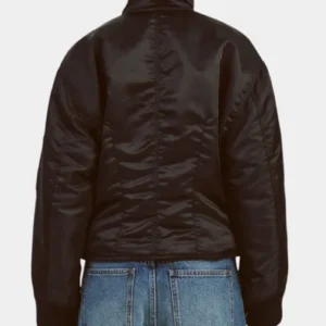 Bardot Fitted Black Satin Bomber Jacket For Sale