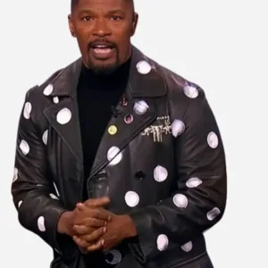 Beat Shazam S08 Jamie Foxx Polka Dot Black Leather Coat