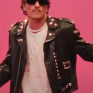 Bruno Mars Apt Song Black Studded Leather Motorcycle Jacket