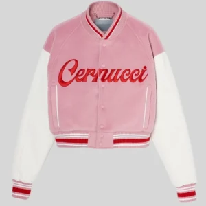 Cernucci Baby Pink Varsity Bomber Jacket For Women