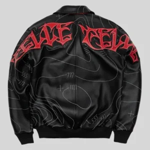 Chris Brown Auracles x Pelle Pelle Topography Black Leather Bomber Jacket For Men and Women