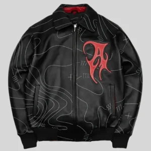 Chris Brown Auracles x Pelle Pelle Topography Black Leather Bomber Jacket Sale