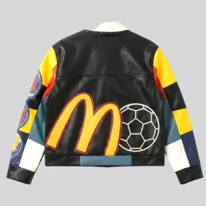 Chris Brown KidSuper x McDonald’s Black Moto Cafe Racer Leather Jacket For Sale