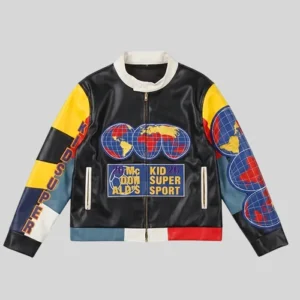 Chris Brown KidSuper x McDonald’s Black Moto Cafe Racer Leather Jacket Sale