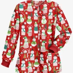 Christmas Festive Red and Pink Scrub Jacket For Women