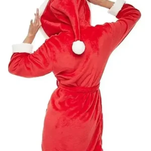 Christmas Red Hooded Pompom Velvet Robe