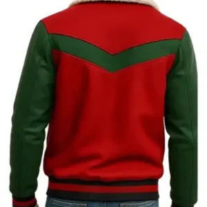 Christmas Red and Green Shearling Varsity Bomber Jacket For Men and Women