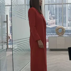 Crystle Stewart Beauty in Black Mallory Red Wool Coat