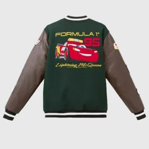 D23 Disney x Formula 1 2026 Pixar Cars Lightning McQueen Green and Brown Wool Varsity Jacket