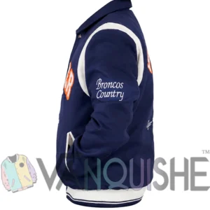 Denver Broncos Varsity Bomber Navy Blue Jacket Side Look