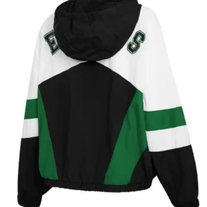Erin Andrews Philadelphia Eagles Crinkle Black and White Full-Snap Hooded Windbreaker Jacket