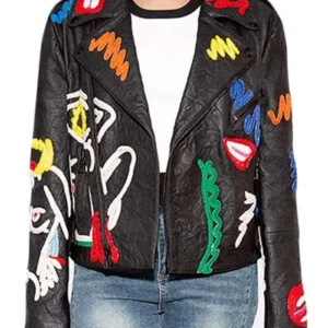 F1 Grand Prix Las Vegas Lele Pons Black Cropped Leather Moto Jacket Sale
