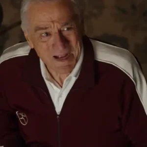 Focker In Law 2026 Robert De Niro Maroon Track Jacket Front look