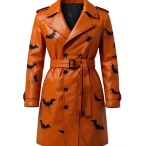 Halloween Spooky Leather Trench Coat