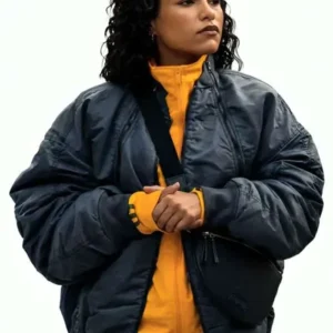 Hit Point Saffron Hocking Dark Slate Grey Oversized Nylon Flight Bomber Jacket