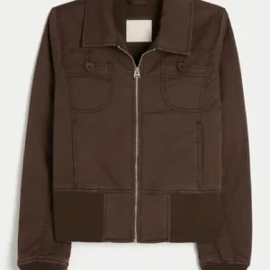 Hollister Twill Brown Zip Up Jacket