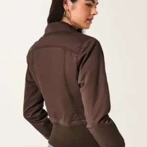 Hollister Twill Brown Zip Up Jacket For Women