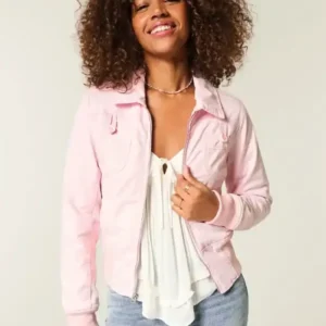 Hollister Twill Pink Zip Up Jacket