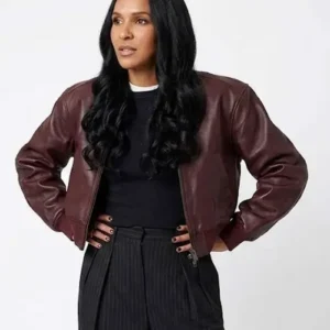 Honest Renovations S04 Lizzy Mathis Burgundy Leather Jacket
