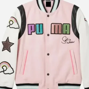 Jersey Shore Family Vacation S09 Jenni Farley Pink and White Varsity Jacket