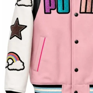 Jersey Shore Family Vacation S09 Jenni Farley Pink and White Varsity Jacket For Men and Women