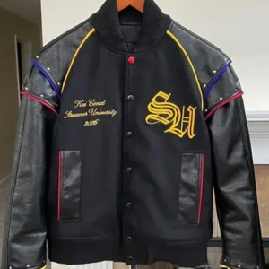 Kai Cenat Custom Streamer University Black Leather Varsity Jacket For Sale