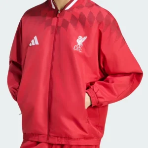 LFC Adidas Maroon Track Stadium Jacket Front Look