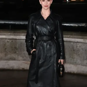 Marisa Abela London Fashion Week 2026 Black Leather Trench Coat On Sale