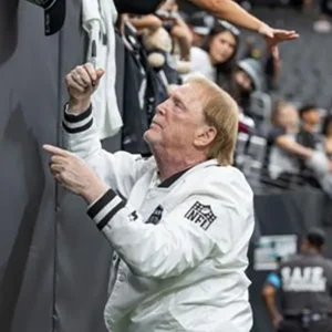 Mark Davis Preseason 2026 Raiders White Satin Bomber Jacket On Sale
