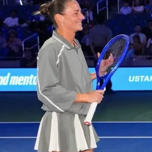 Marta Kostyuk 2026 US Open Oversized Grey Cropped Track Jacket