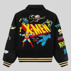 Marvel 2026 TV Series X-Men ’97 Embroidered Patches Black Wool Varsity Jacket