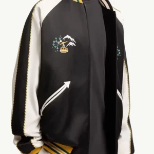 Moncler x Fragment Yūgō Embroidered Souvenir Black and White Satin Varsity Jacket For Men and Women