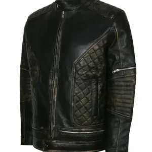 Motorcycle Skull Ride Distressed Black Leather Cafe Racer Biker Jacket On Sale