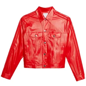 Project Runway S22 Christian Siriano Red Leather Jacket On Sale
