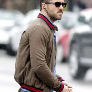 Ryan Reynolds Striped Brown Bomber Zip Up Jacket