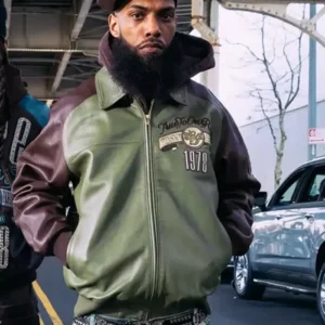Shop 1978 Pelle Pelle Fall 2026 True To Our Roots Green And Brown Bomber Leather Jacket On Sale