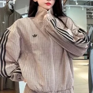 Shop Adidas Originals Beige Full-Zip Checks Track Jacket For Sale