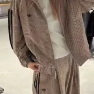 Shop Adidas Originals Beige Full-Zip Checks Track Jacket Sale