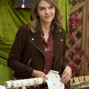 Shop Aimee Teegarden Finds You 2026 Alex Love Brown Suede Leather Biker Jacket On Sale