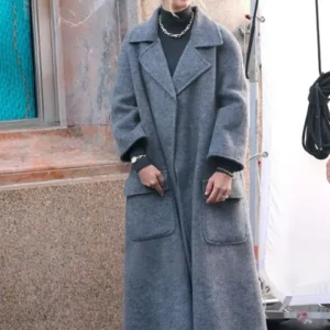 Shop Amanda Seyfried New York City 2026 Grey Wool Long Coat For Women