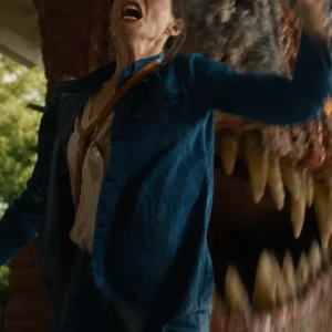 Shop Anne Hathaway Movie The End of Oak Street 2026 Blue Denim Jacket On Sale