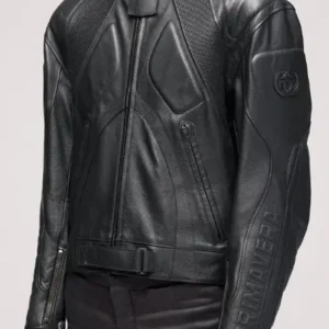 Shop BTS Jin Gucci Primavera GG Black Embossed Leather Motorcycle Biker Jacket On Sale