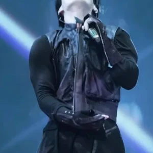Shop BTS Jungkook ARIRANG World Tour Baltimore Black Leather Vest For Sale