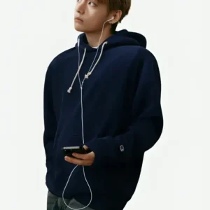 Shop BTS Kim Taehyung Champion V Blue Pullover Hoodie For Men and Women
