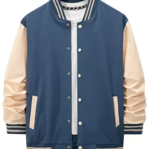 Shop Bronson Webb TV Series Ted Lasso 2026 Jeremy Blumenthal Blue and White Varsity Jacket