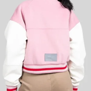 Shop Cernucci Baby Pink Varsity Bomber Jacket For Women