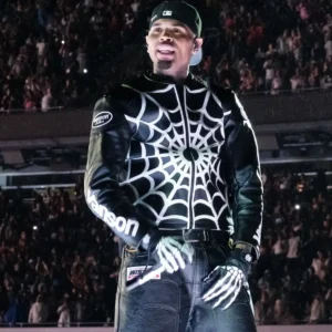 Shop Chris Brown RnB Tour 2026 Night 1 Chicago Black Vanson Moto Leather Jacket On Sale