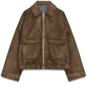 Shop Christian Siriano Project Runway S22 Brown Suede Leather Jacket On Sale